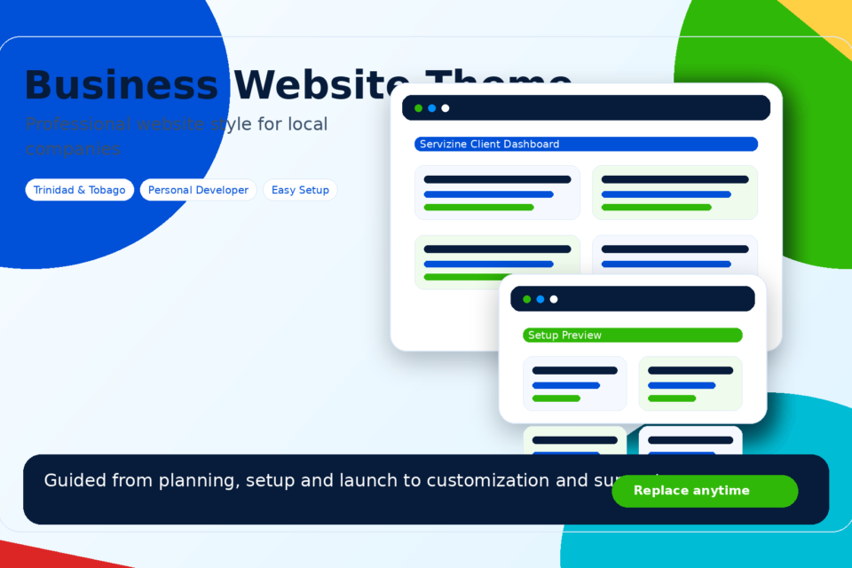 Business website theme preview by Servizine Digital Development in Trinidad and Tobago